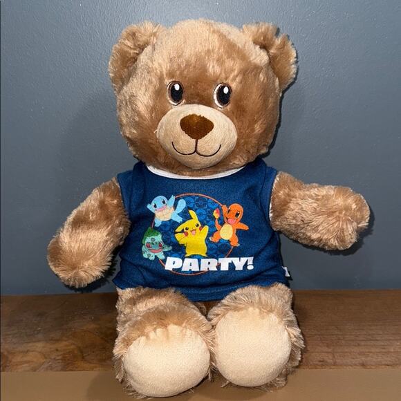 Build-A-Bear Workshop 15” bear stuffed plush with blue Pokémon party shirt - Picture 1 of 10